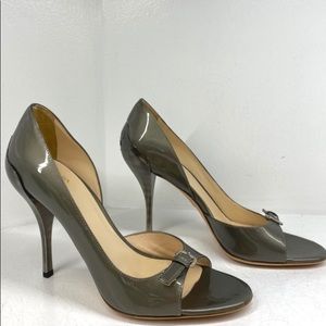 Metallic Prada open toe pumps